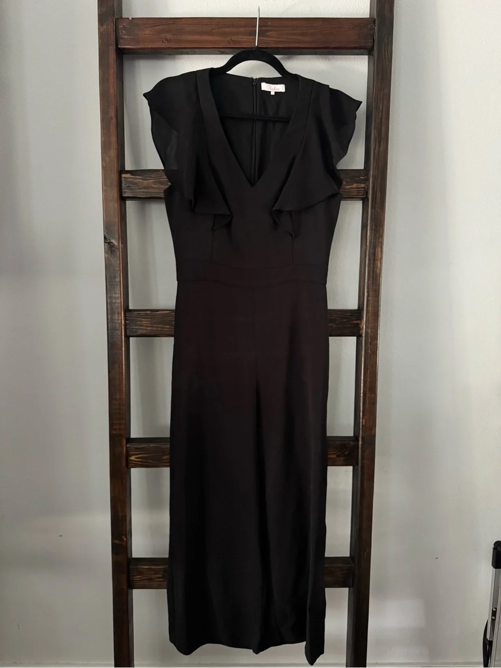 $339 Parker Tommi Jumpsuit Black Ruffle Sleeve Wide Leg Cropped V Neck Size 2